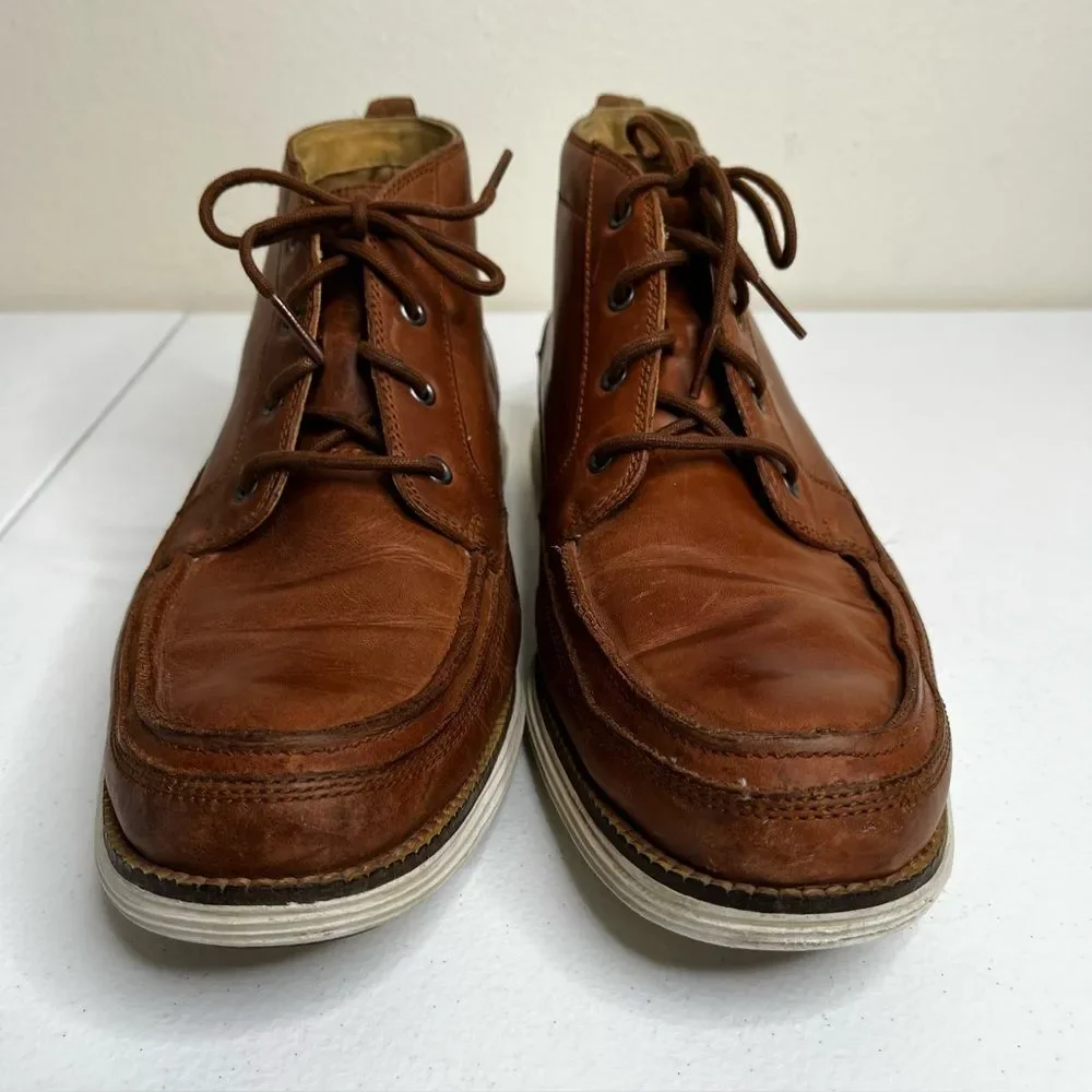 Cole Haan Lunargrand Brown Leather Chukka Ankle Boots Moc Toe Lace Up Men 10